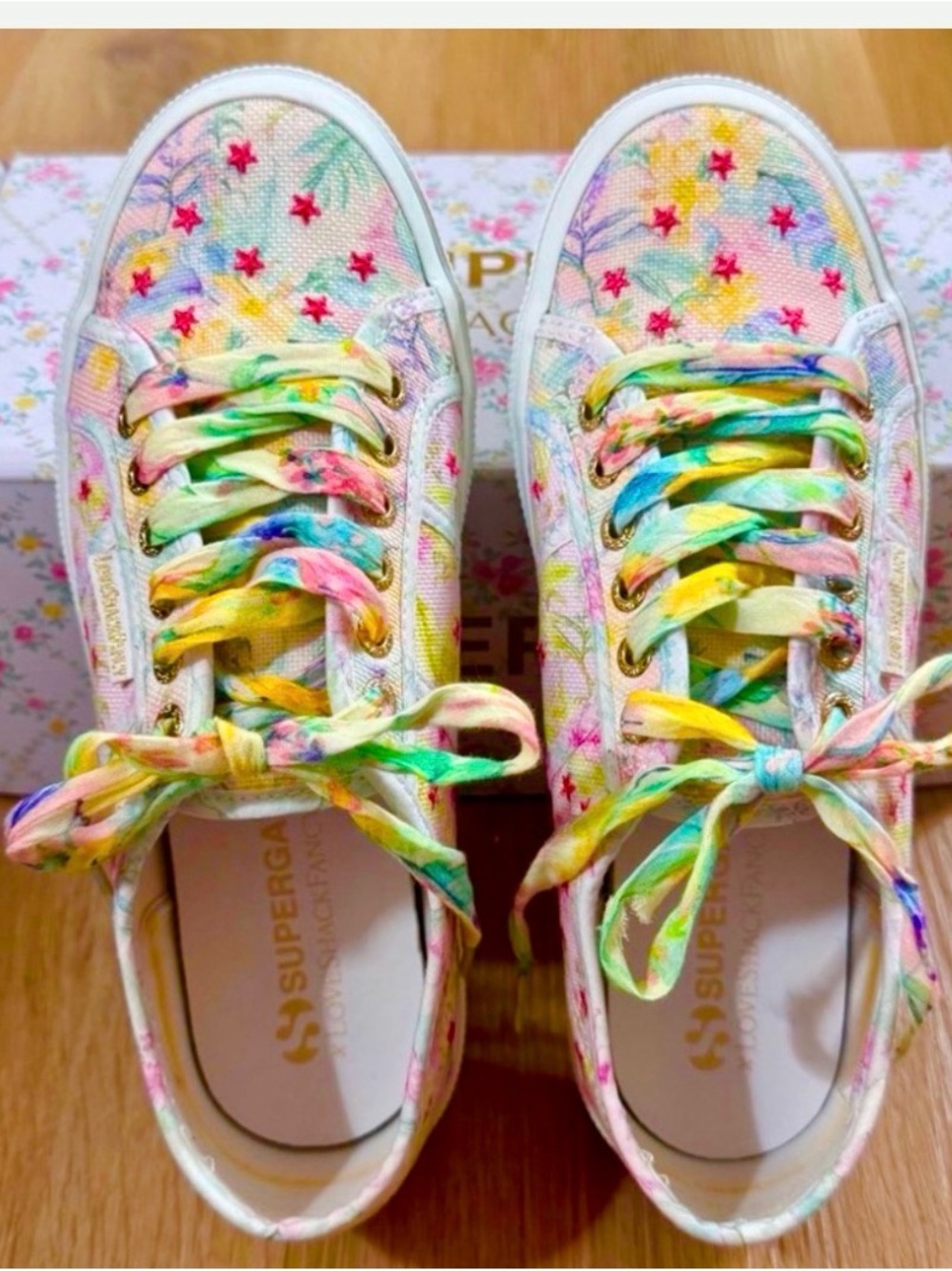LoveShackFancy Pink Stars Sneakers & Logo Tote Size 7 NEW IN BOX - Picture 6 of 9